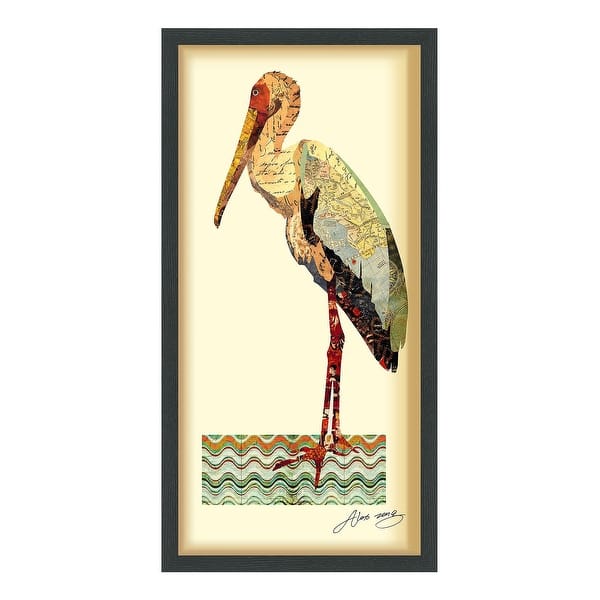"Crane" Dimensional Collage Framed Graphic Art Under Glass Wall Art